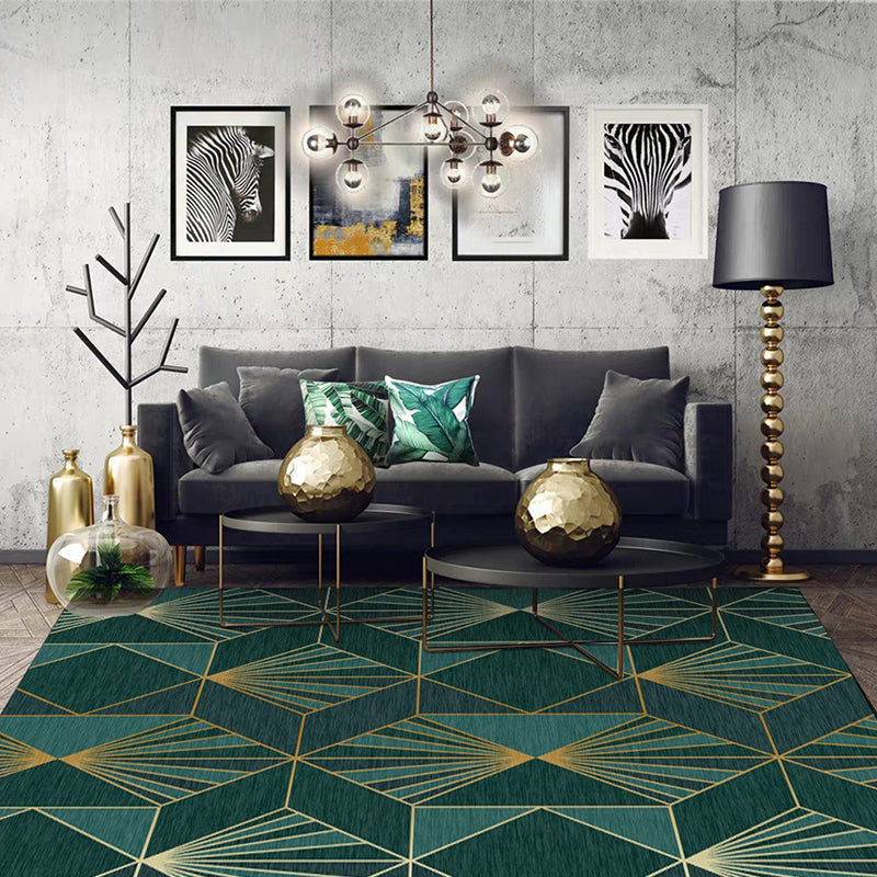 Avtoit | Nordic Modern Rug in Turquoise Geometric Rhombus Pattern Rug Polyester Machine Washable Rug for Home Decor
