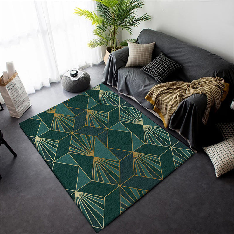 Avtoit | Nordic Modern Rug in Turquoise Geometric Rhombus Pattern Rug Polyester Machine Washable Rug for Home Decor
