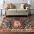 Avtoit | Oriental Moroccan Carpet in Red Medallion Leaf Flower Pattern Carpet Polyester Washable Non-slip Carpet for Home Decor