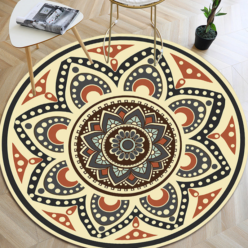 Avtoit | Persian floral pattern rug yellow flannel rug machine washable non-slip rug for the bedroom