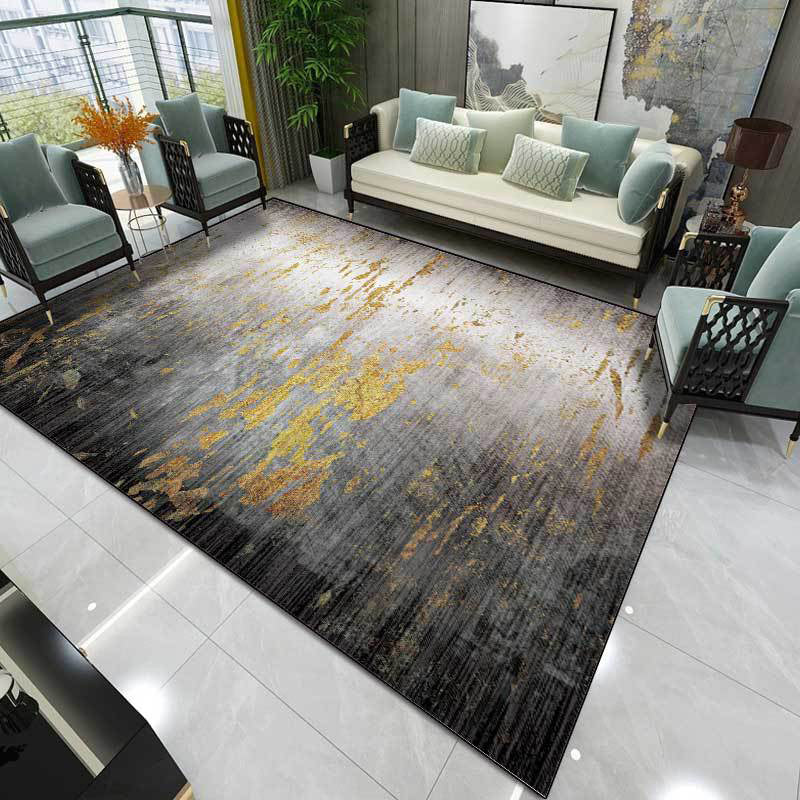 Avtoit | Creative Abstract Area Rug Black and Gold Contemporary Rug Polyester Washable Non-Slip Back Carpet for Living Room