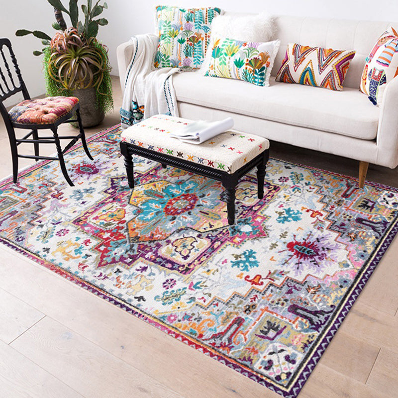 Avtoit | Oriental Moroccan rug in pink medallion floral pattern rug polyester non-slip washable rug for home decoration