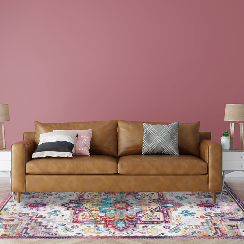 Avtoit | Oriental Moroccan rug in pink medallion floral pattern rug polyester non-slip washable rug for home decoration