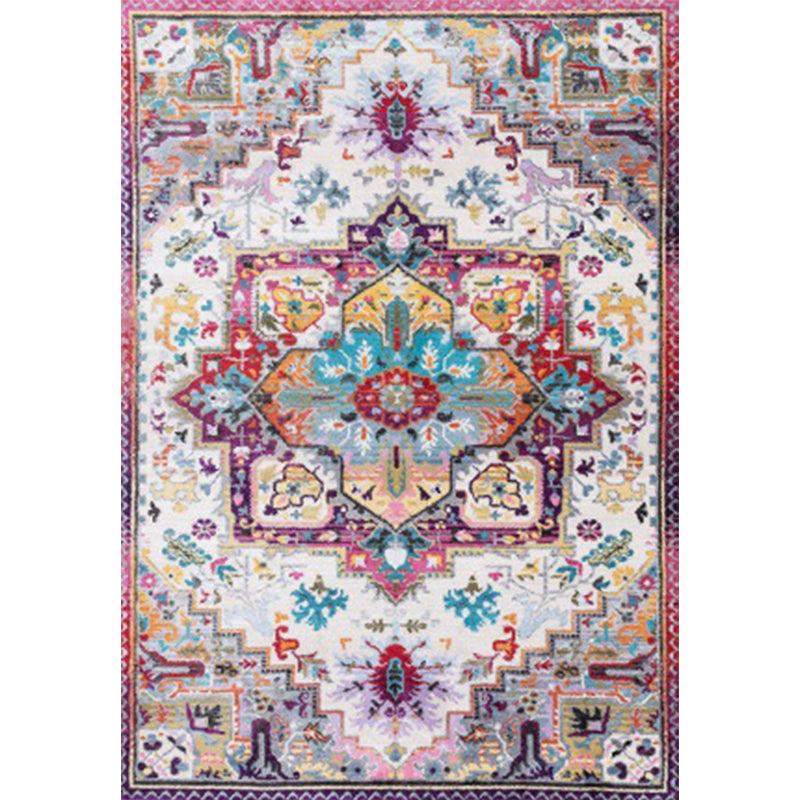 Avtoit | Oriental Moroccan rug in pink medallion floral pattern rug polyester non-slip washable rug for home decoration