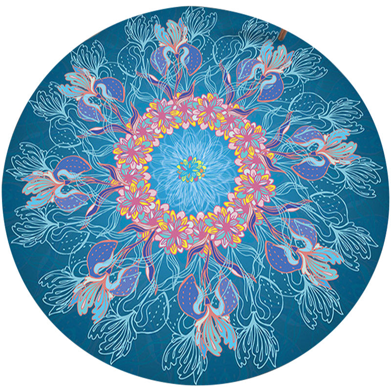 Avtoit | Mediterranean Botanical Floral Pattern Rug Blue Flannel Rug Machine Washable Non-Slip Rug for Bedroom
