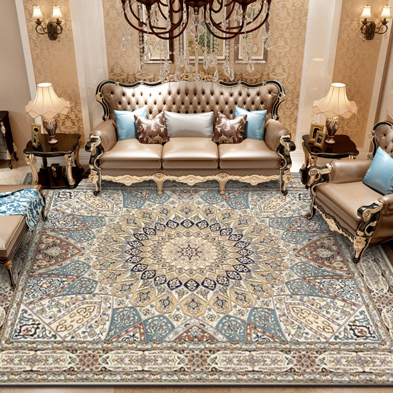 Avtoit | Mediterranean Moroccan Carpet in Brown Medallion Irregular Shape Pattern Rug Polyester Non-Slip Rug for Home Decor