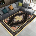 Avtoit | Persian Moroccan rug in black medallion leaf-shaped flower pattern rug polyester anti-slip rug for home decor