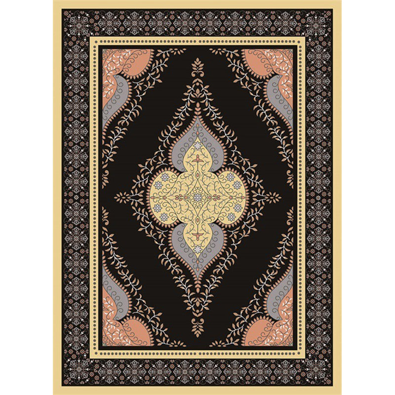 Avtoit | Persian Moroccan rug in black medallion leaf-shaped flower pattern rug polyester anti-slip rug for home decor