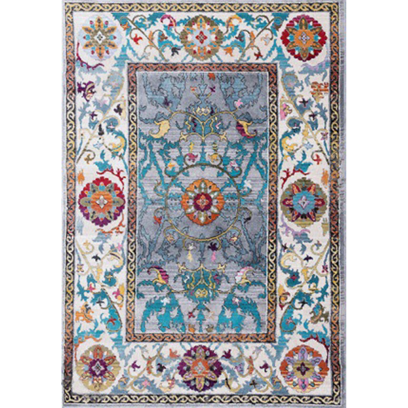 Avtoit | Blue and Brown Bedroom Rug Moroccan Medallion Floral Vine Pattern Rug Polyester Non-Slip Pet-Friendly Rug