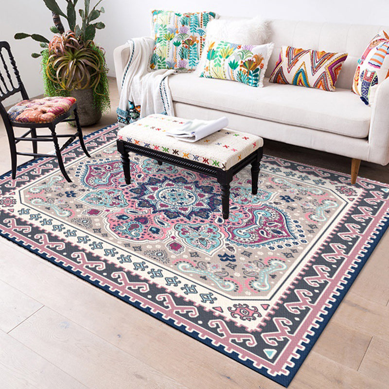 Avtoit | Persian Moroccan carpet in purple medallion paisley flower pattern carpet polyester non-slip carpet for home decor