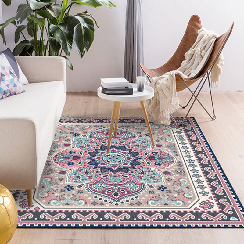 Avtoit | Persian Moroccan carpet in purple medallion paisley flower pattern carpet polyester non-slip carpet for home decor