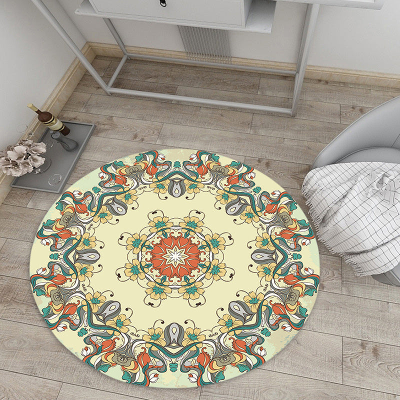 Avtoit | Vintage Floral Print Rug Yellow Fleece Rug Machine Washable Non-Slip Rug for the Bedroom
