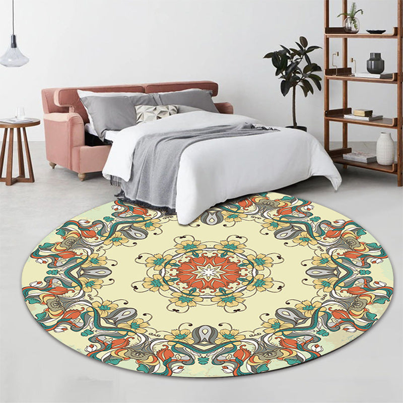 Avtoit | Vintage Floral Print Rug Yellow Fleece Rug Machine Washable Non-Slip Rug for the Bedroom