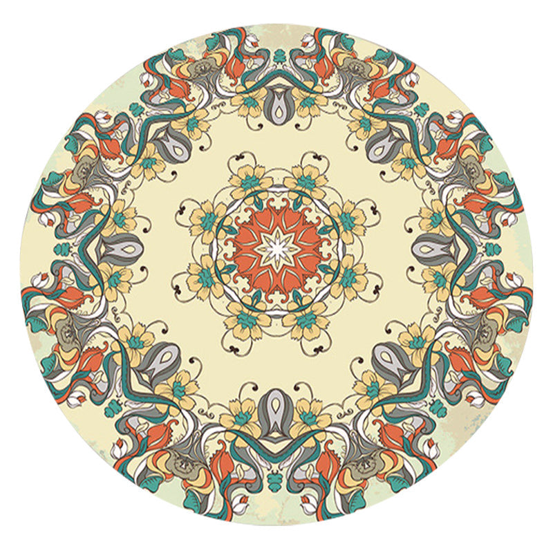 Avtoit | Vintage Floral Print Rug Yellow Fleece Rug Machine Washable Non-Slip Rug for the Bedroom