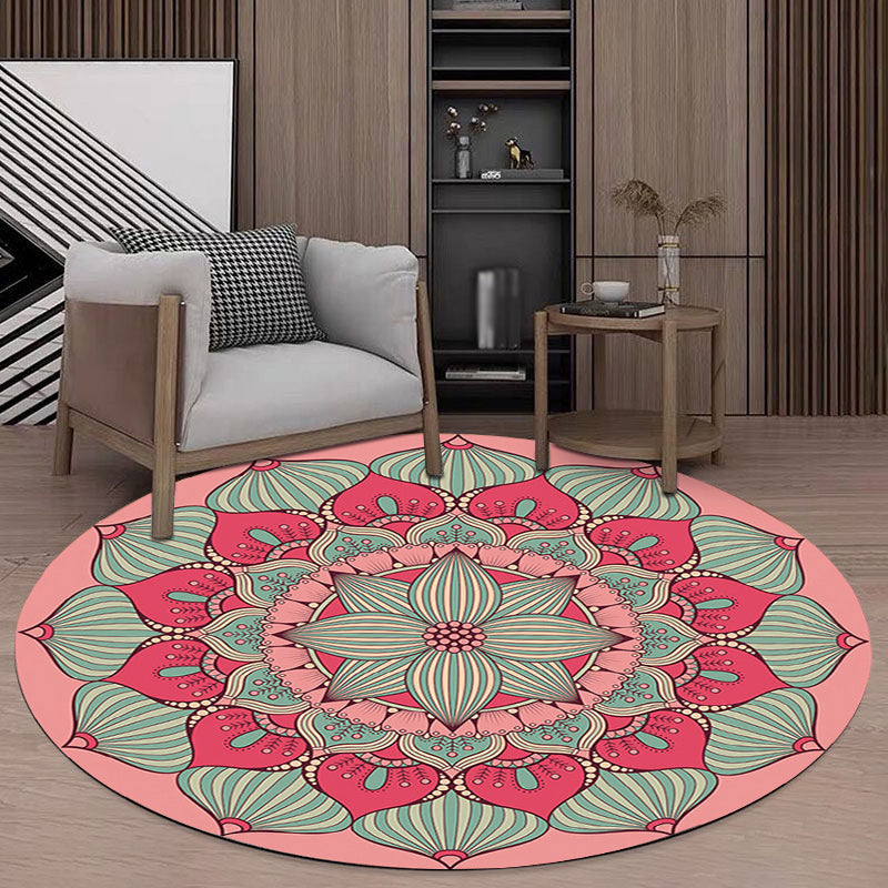 Avtoit | Vintage Floral Print Rug Pink Flannel Rug Machine Washable Non-Slip Rug for Bedroom