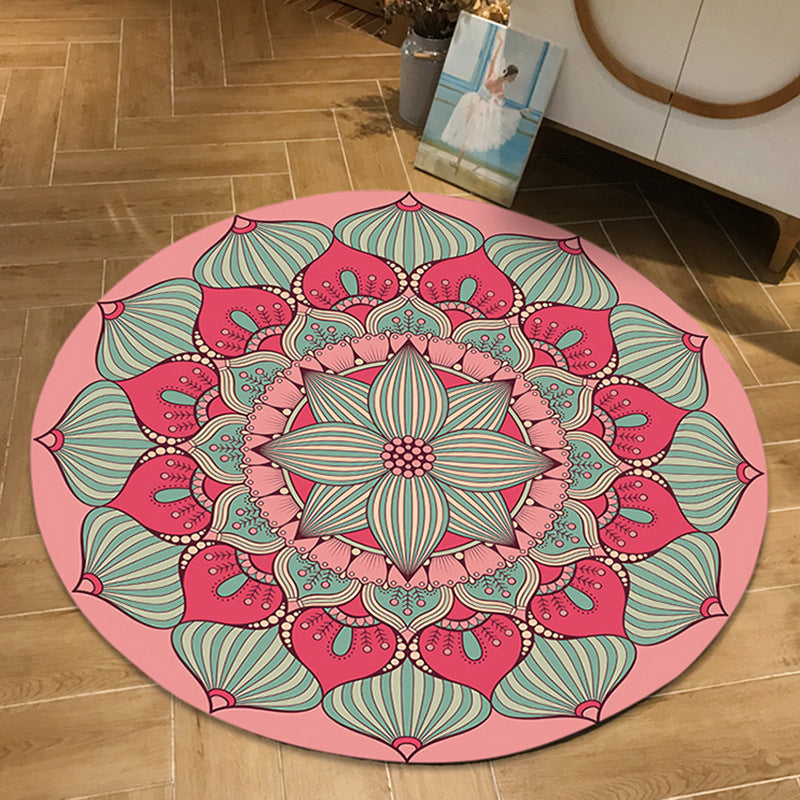 Avtoit | Vintage Floral Print Rug Pink Flannel Rug Machine Washable Non-Slip Rug for Bedroom