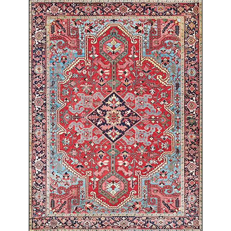 Avtoit | Red Bedroom Rug Moroccan Medallion Flower Pattern Rug Polyester Pet Friendly Non-Slip Back Rug