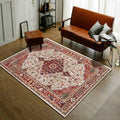 Avtoit | Moroccan Living Room Rug in Red Medallion Flower Pattern Rug Polyester Non-Slip Pet-Friendly Area Rug