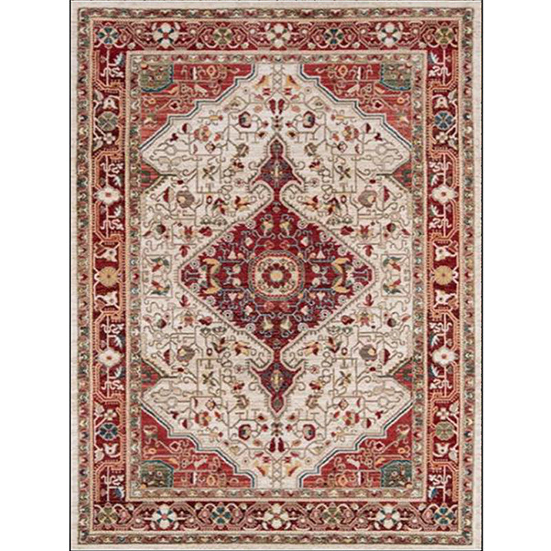 Avtoit | Moroccan Living Room Rug in Red Medallion Flower Pattern Rug Polyester Non-Slip Pet-Friendly Area Rug