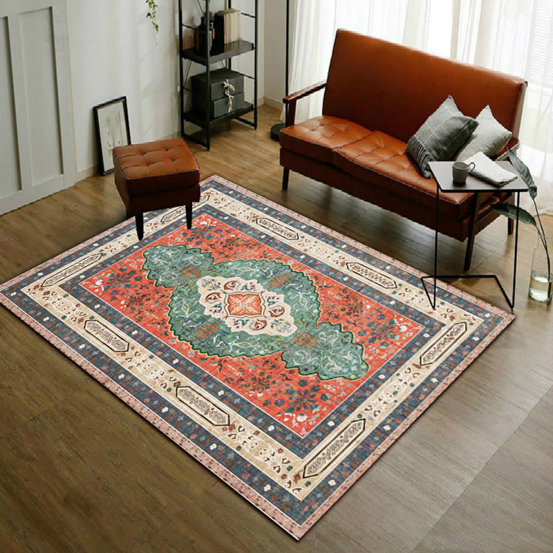 Avtoit | Persian Moroccan rug with orange medallion flower pattern rug polyester washable non-slip rug for home decor