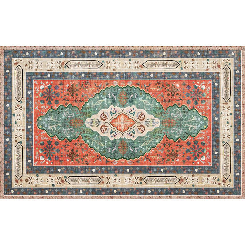 Avtoit | Persian Moroccan rug with orange medallion flower pattern rug polyester washable non-slip rug for home decor