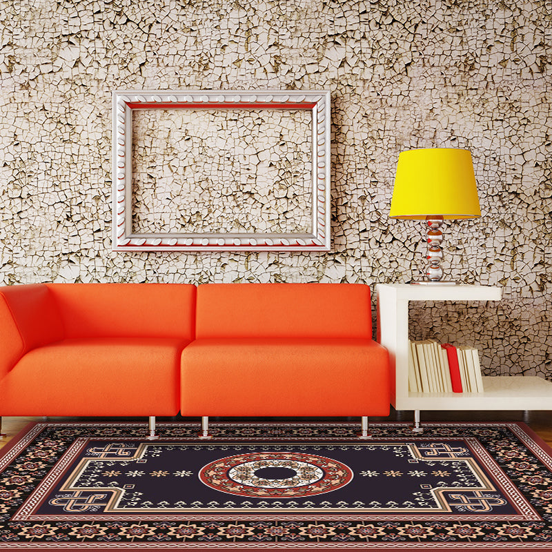 Avtoit | Moroccan Living Room Rug in Brown Medallion Flower Pattern Carpet Polyester Non-slip Washable Rug