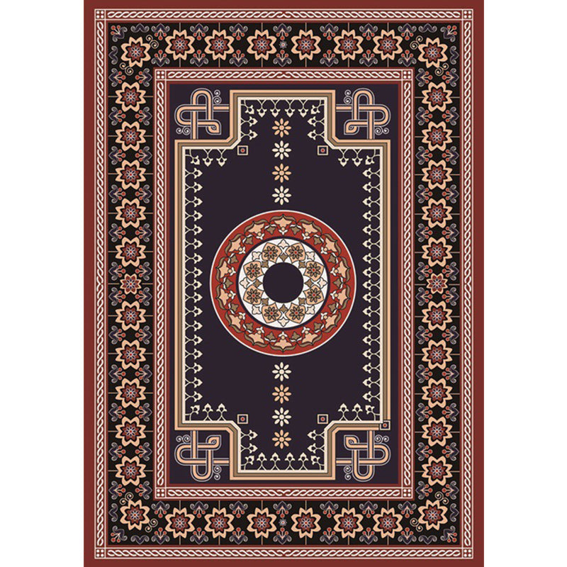 Avtoit | Moroccan Living Room Rug in Brown Medallion Flower Pattern Carpet Polyester Non-slip Washable Rug