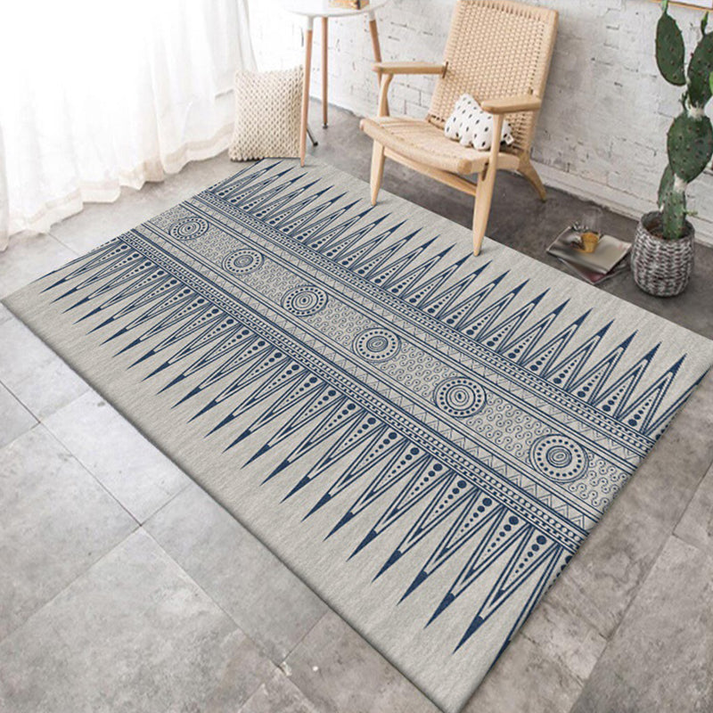 Avtoit | Southwest Living Room Rug in Gray Tribal Triangle Circle Pattern Rug Polyester Non-Slip Pet Friendly Area Rug