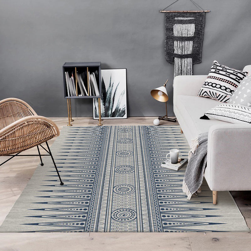 Avtoit | Southwest Living Room Rug in Gray Tribal Triangle Circle Pattern Rug Polyester Non-Slip Pet Friendly Area Rug