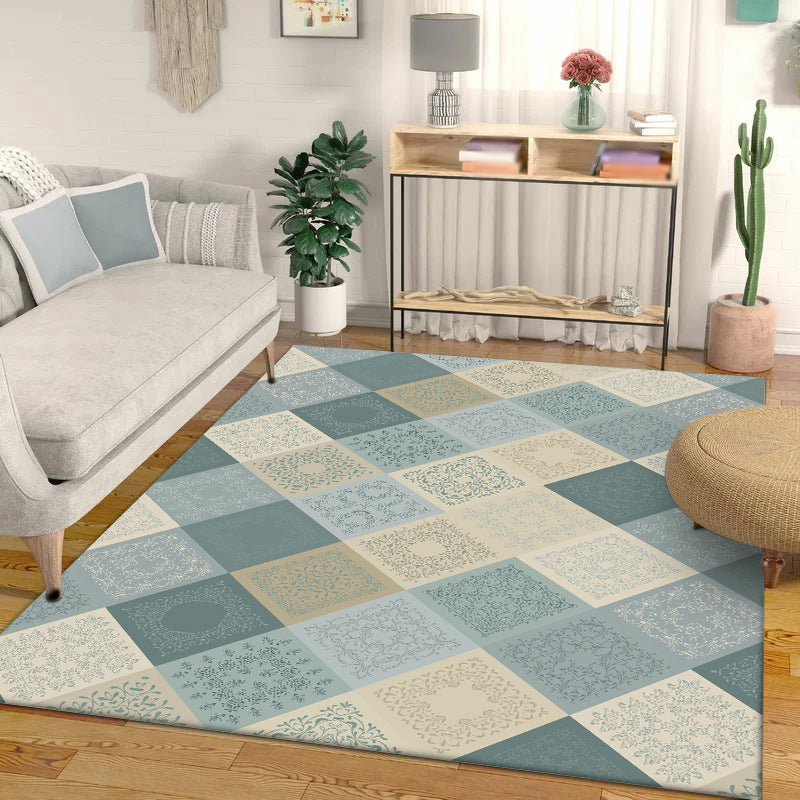 Avtoit | Eastern Moroccan rug in yellow and green checked pattern rug polyester non-slip backing rug for home decor
