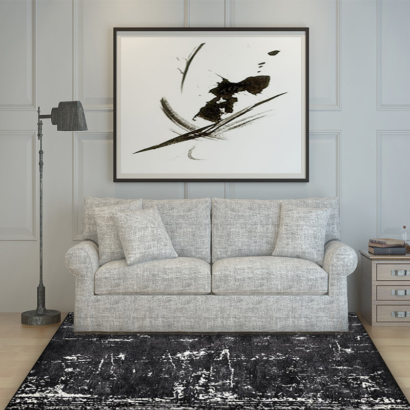 Avtoit | Black Industrial Floor Rug Polyester Abstract Rug Washable Non-Slip Underlay Flooring for Living Room
