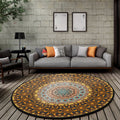 Avtoit | Moroccan living room rug with brown flower circle print rug polyester non-slip machine washable rug