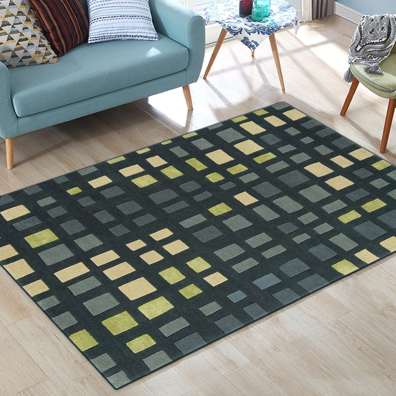 Avtoit | Simple novelty carpet in green checkered pattern Carpet Polyester Non-slip Stain-resistant rug for home decoration