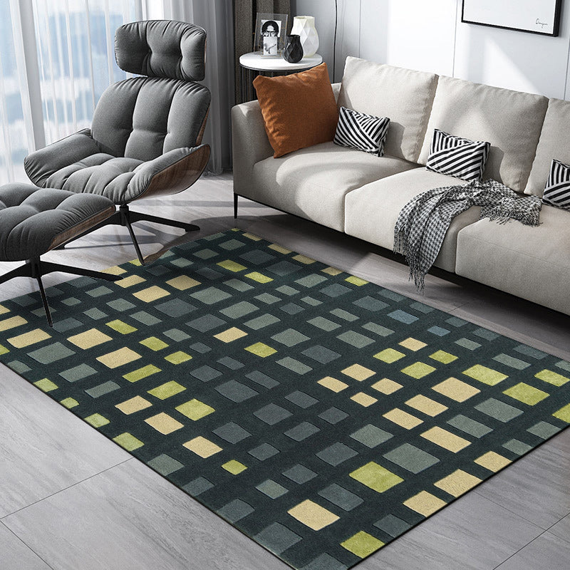 Avtoit | Simple novelty carpet in green checkered pattern Carpet Polyester Non-slip Stain-resistant rug for home decoration