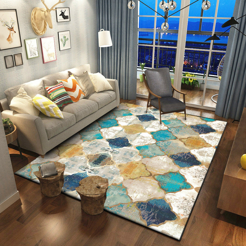 Avtoit | Moroccan Living Room Carpet in Ivory Diamond Pattern Carpet Polymer Non-Slip Back Stain Resistant Area Rug