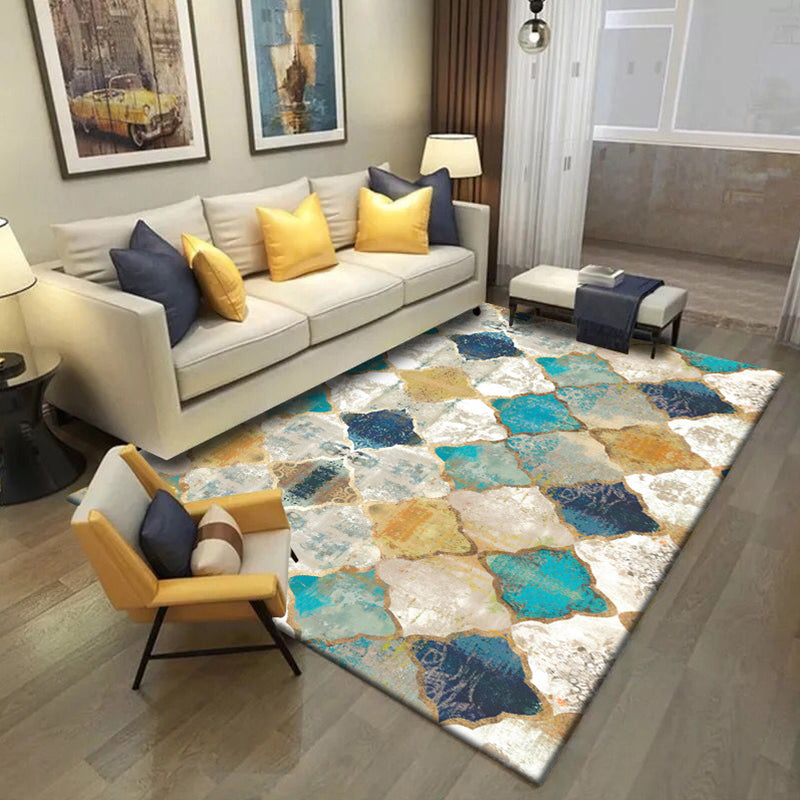 Avtoit | Moroccan Living Room Carpet in Ivory Diamond Pattern Carpet Polymer Non-Slip Back Stain Resistant Area Rug