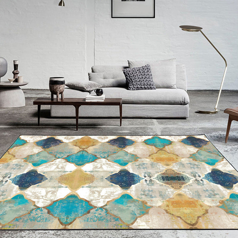 Avtoit | Moroccan Living Room Carpet in Ivory Diamond Pattern Carpet Polymer Non-Slip Back Stain Resistant Area Rug