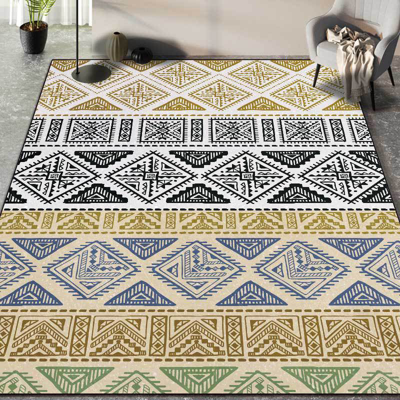 Avtoit | Colorful Bedroom Rug Southwestern Geometry Stripes Diamond Pattern Area Rug Polyester Machine Washable Rug