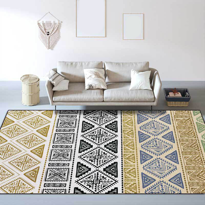 Avtoit | Colorful Bedroom Rug Southwestern Geometry Stripes Diamond Pattern Area Rug Polyester Machine Washable Rug