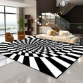 Avtoit | Novelty Living Room Rug in Black and White 3D Circle Stripe Pattern Rug Polyester Pet-Friendly Washable Rug
