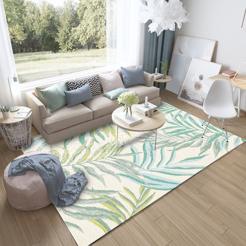 Avtoit | Tropical Botanical Pattern Carpet with Leaf White and Yellow Polyester Carpet Machine Washable Non-Slip Carpet for the Bedroom