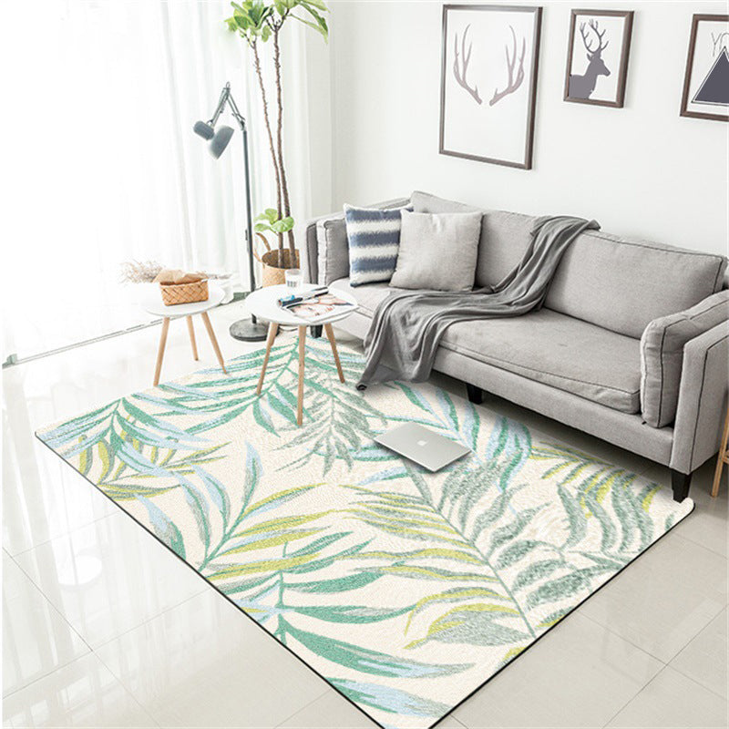 Avtoit | Tropical Botanical Pattern Carpet with Leaf White and Yellow Polyester Carpet Machine Washable Non-Slip Carpet for the Bedroom
