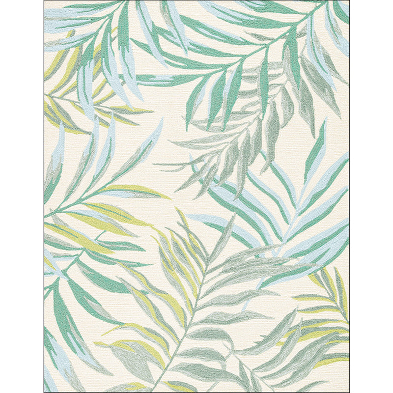 Avtoit | Tropical Botanical Pattern Carpet with Leaf White and Yellow Polyester Carpet Machine Washable Non-Slip Carpet for the Bedroom