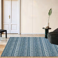 Avtoit | Tribal South-West Rug in Blue Stripes Triangle Greek Key Pattern Rug Polyester Non-slip Living Room Rug for Home Decor