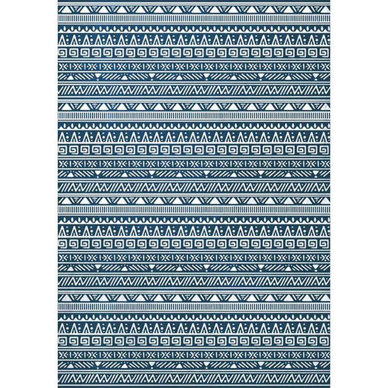 Avtoit | Tribal South-West Rug in Blue Stripes Triangle Greek Key Pattern Rug Polyester Non-slip Living Room Rug for Home Decor