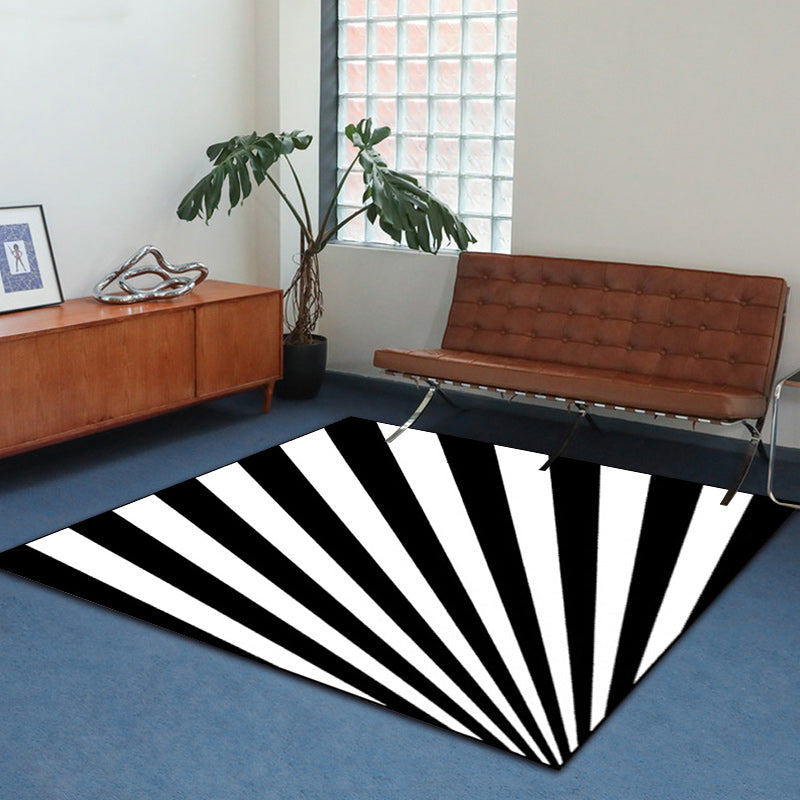 Avtoit | Modern Novelty Carpet in White and Black 3D Line Pattern Carpet Polyester Non-Slip Carpet for Home Decoration