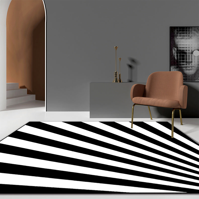 Avtoit | Modern Novelty Carpet in White and Black 3D Line Pattern Carpet Polyester Non-Slip Carpet for Home Decoration