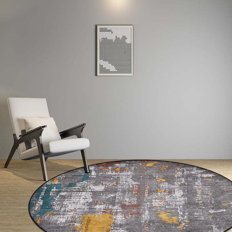 Avtoit | Industrial Abstract Rug Gray Polyester Rug Machine Washable Non-Slip Back Rug for Bedroom