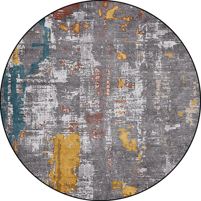 Avtoit | Industrial Abstract Rug Gray Polyester Rug Machine Washable Non-Slip Back Rug for Bedroom
