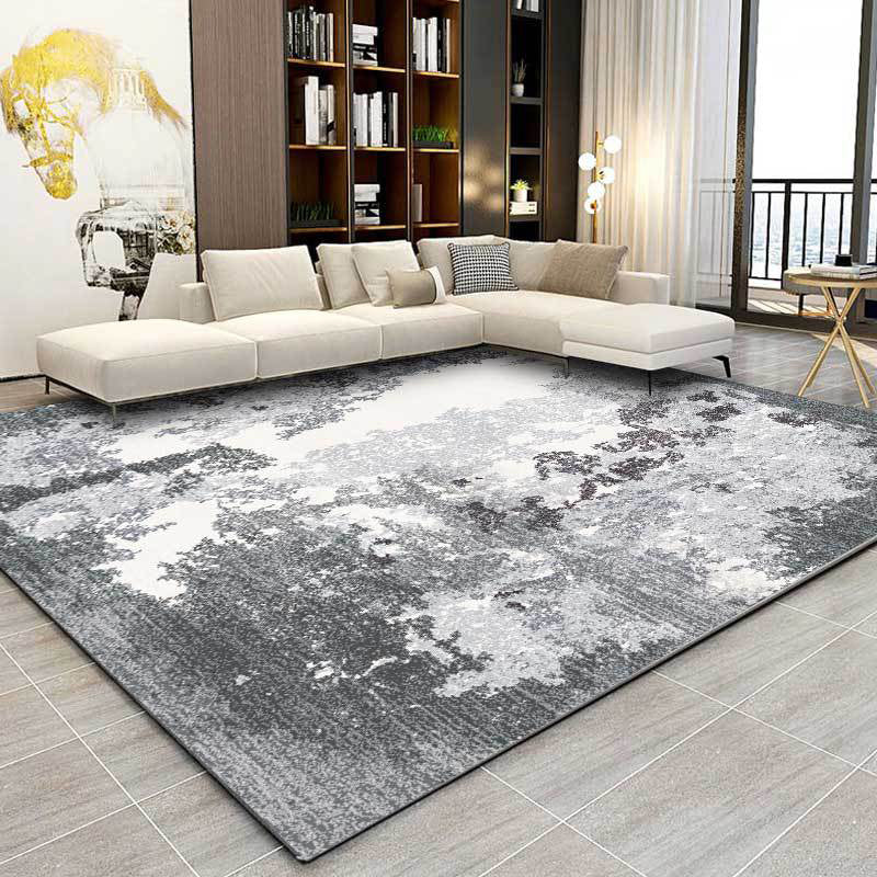 Avtoit | Gray and white contemporary carpet polyester abstract rug washable non-slip backing rug for the living room